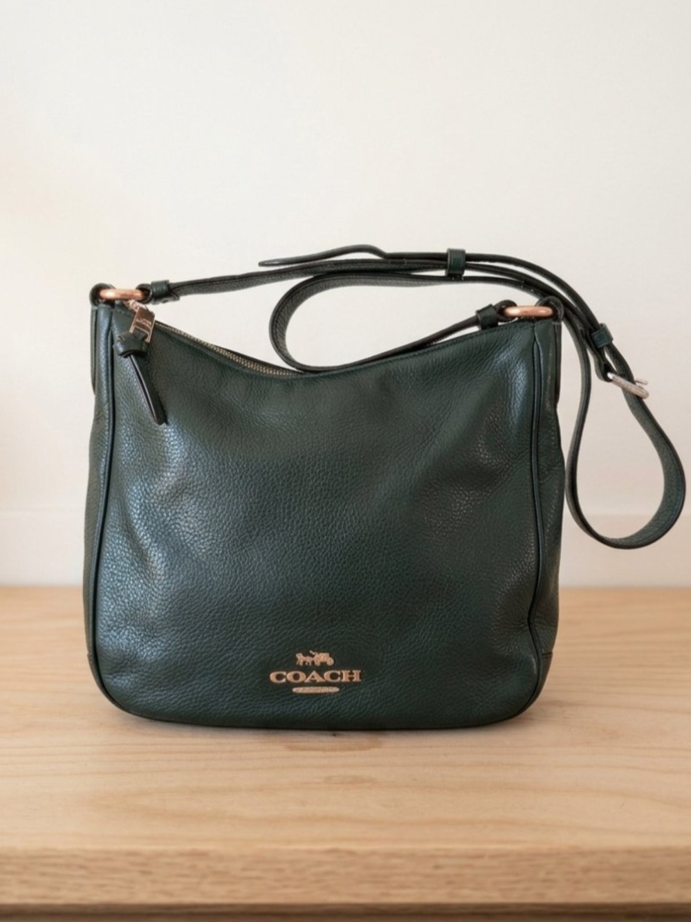 COACH Pebbled Leather Shoulder Bag in Dark Green